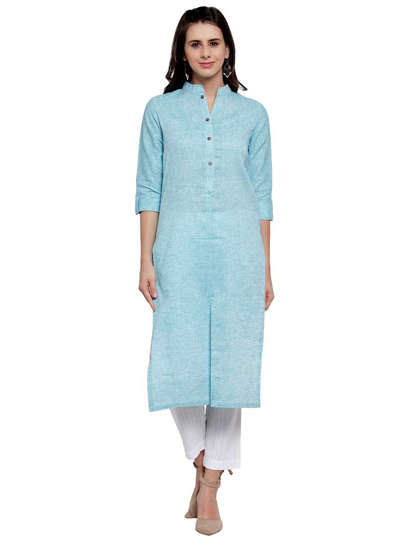 blue solid straight kurta