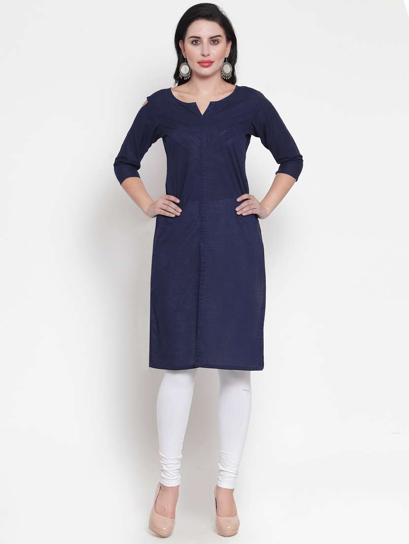 blue solid straight kurta