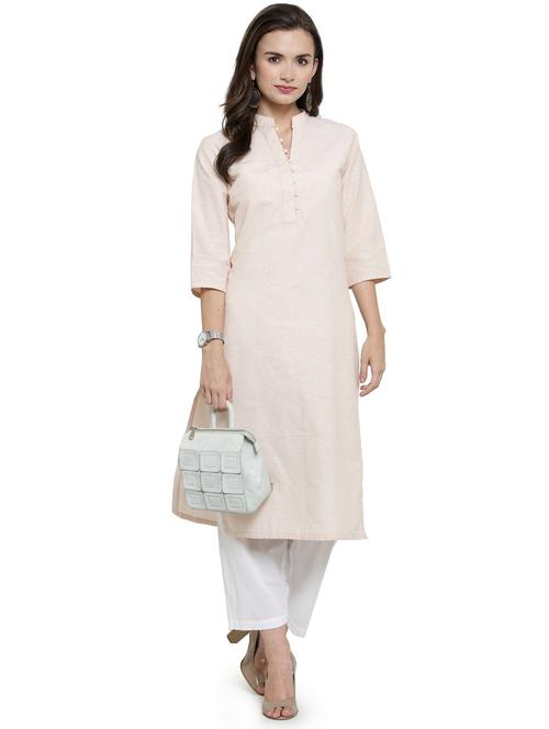 beige solid straight kurta - 19832218 - Standard Image - 0