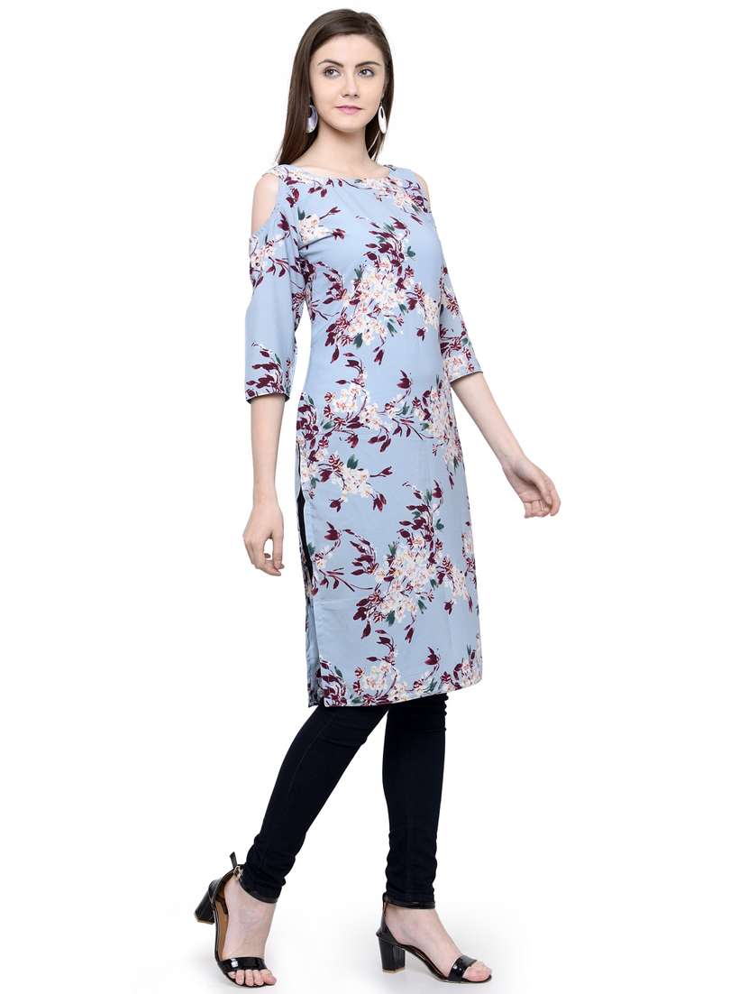 blue floral straight kurta - 19832312 -  Standard Image - 1
