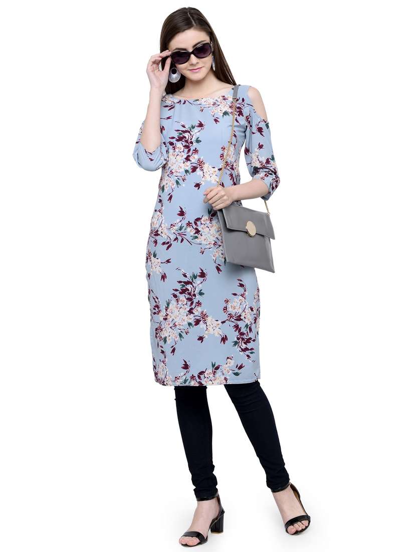 blue floral straight kurta - 19832312 -  Standard Image - 4