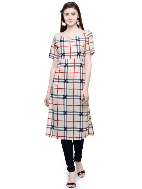 beige checks straight kurti - 19832318 - Standard Image - 0