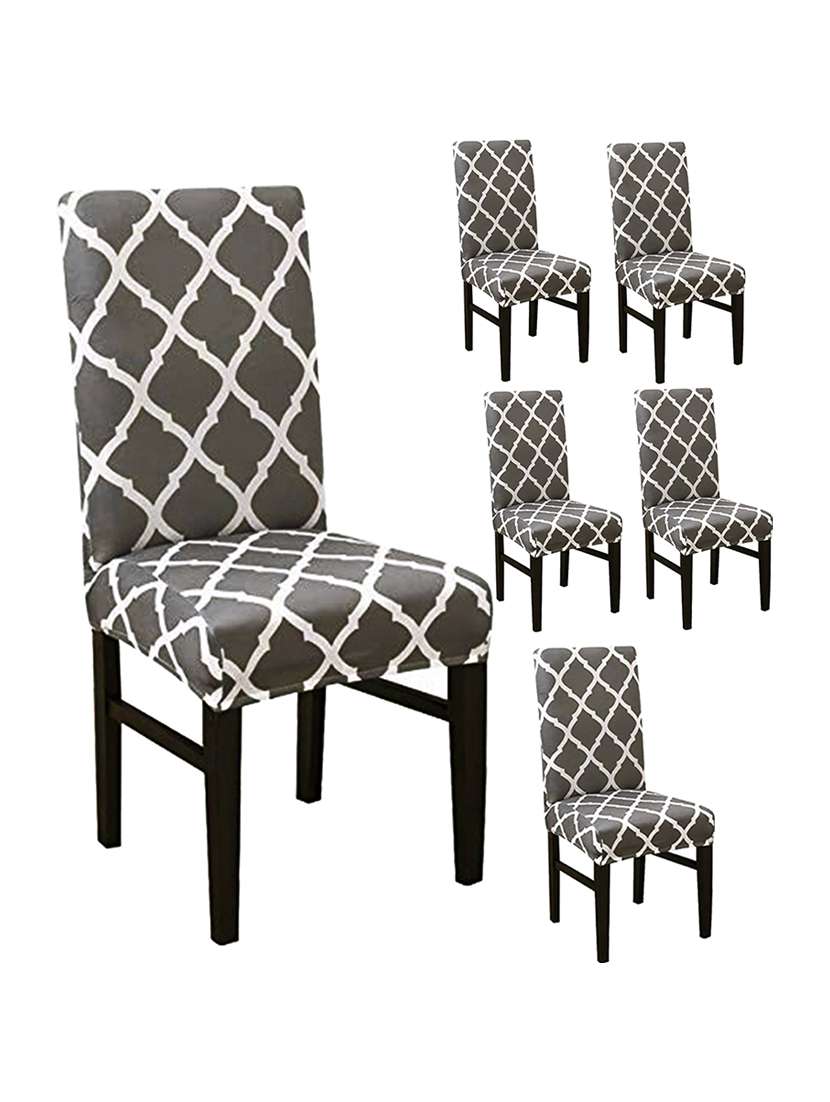 pack of 6 grey printed chair cover