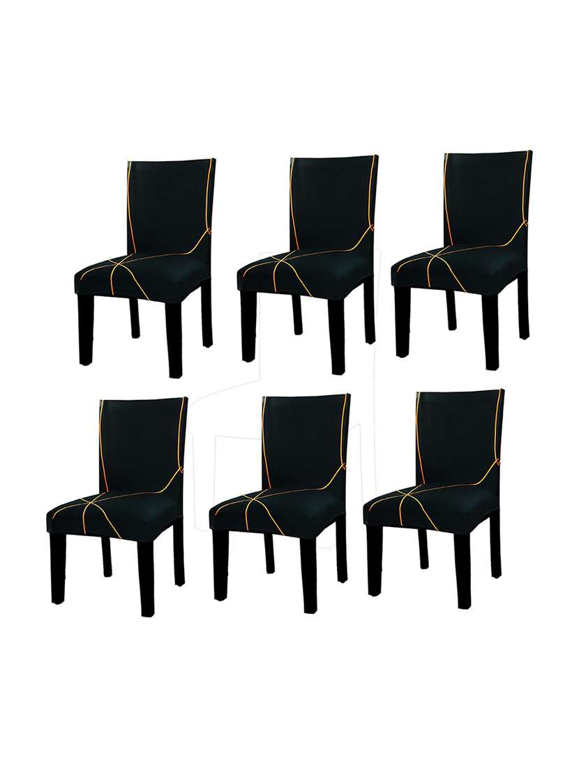 pack of 6 black printed chair cover