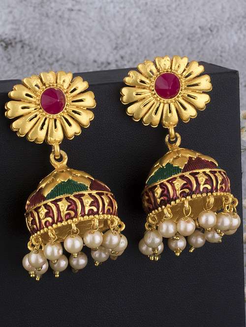 gold alloy jhumka earring - 19839957 -  Standard Image - 0
