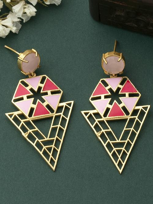 gold-plated geometric theme drop earrings - 19839968 - Standard Image - 0