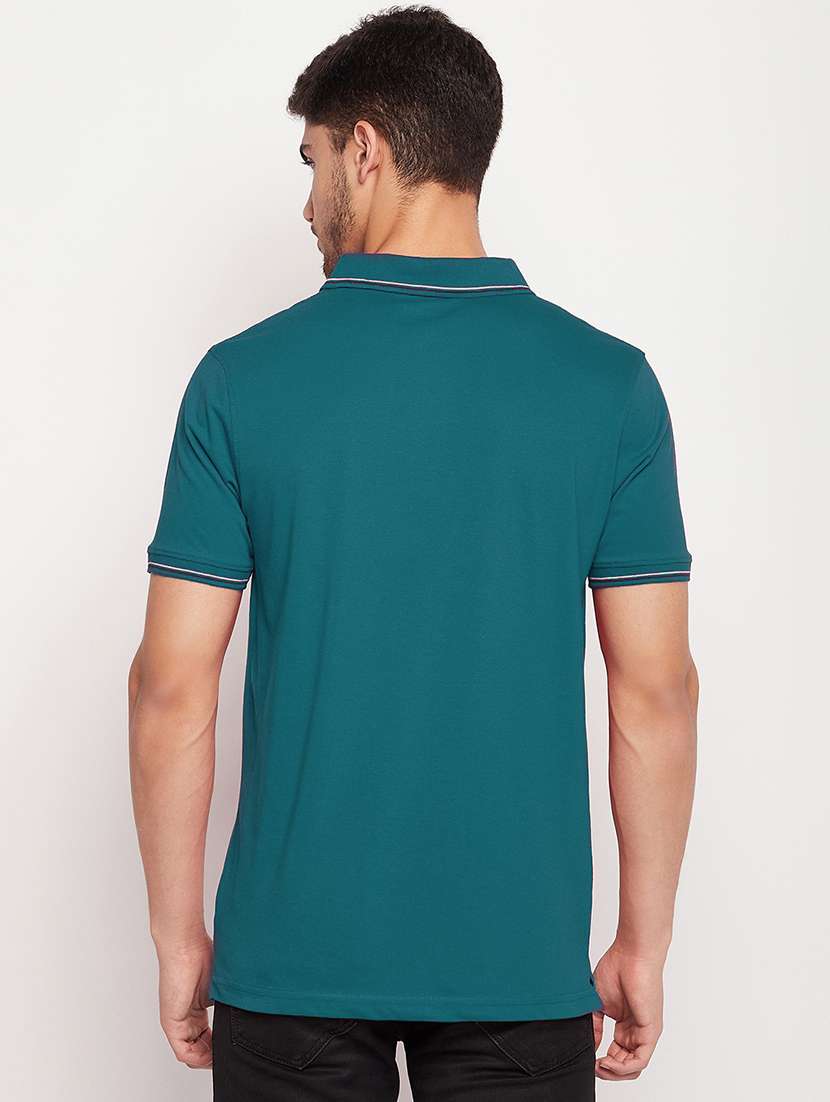 Men Teal Regular Fit Solid Polo T Shirt