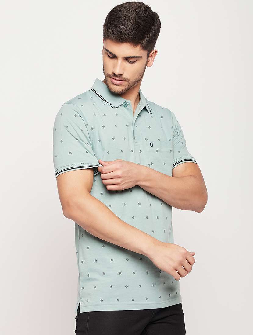 polo neck all over print t-shirt