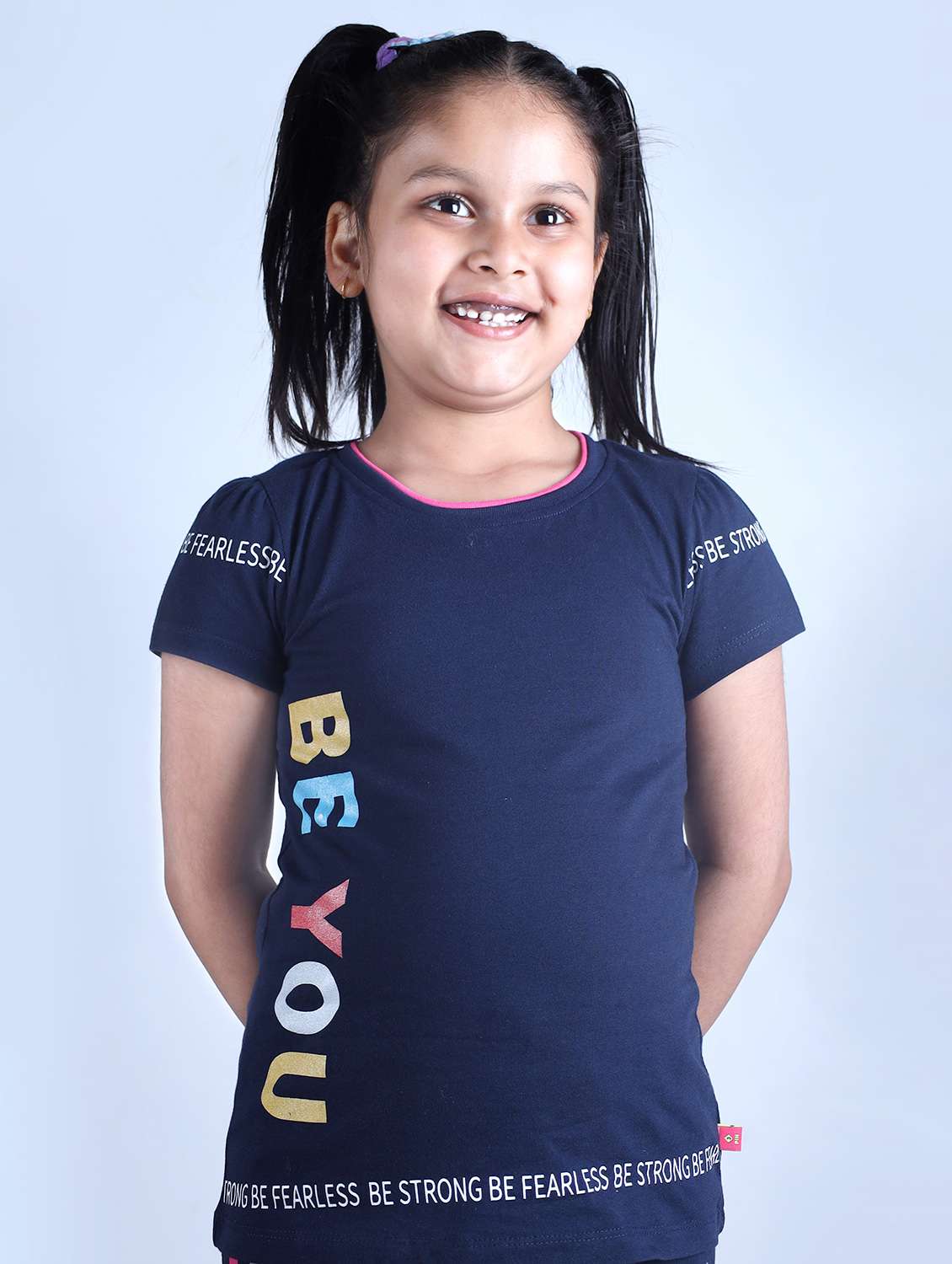 girls round neck typography printed shorts set - 19840823 -  Standard Image - 1