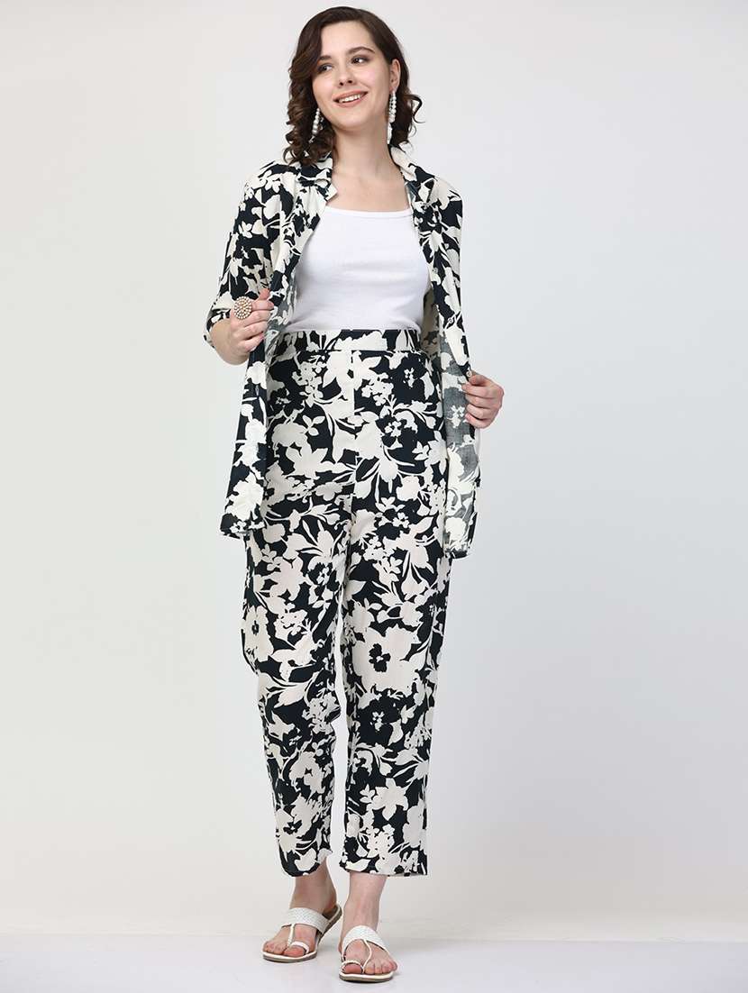 black floral print top and trouser co-ord set - 19840828 -  Standard Image - 1