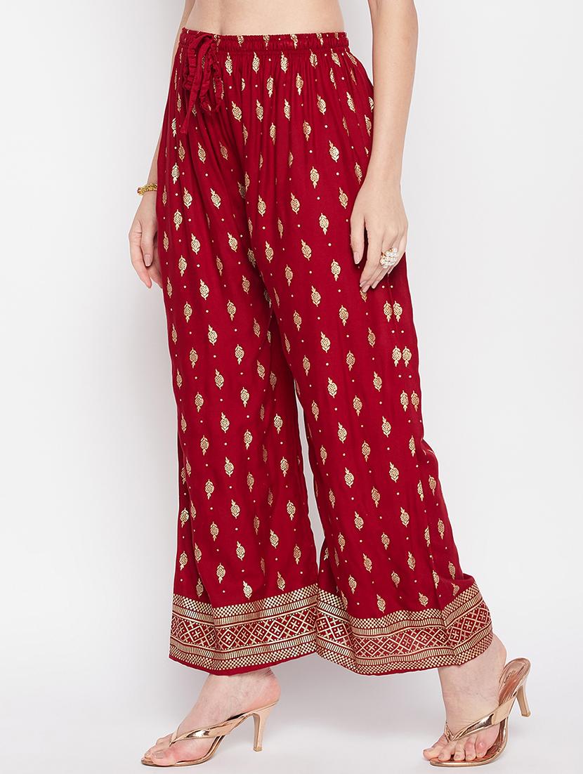maroon rayon straight palazzo - 19840846 - Standard Image - 1