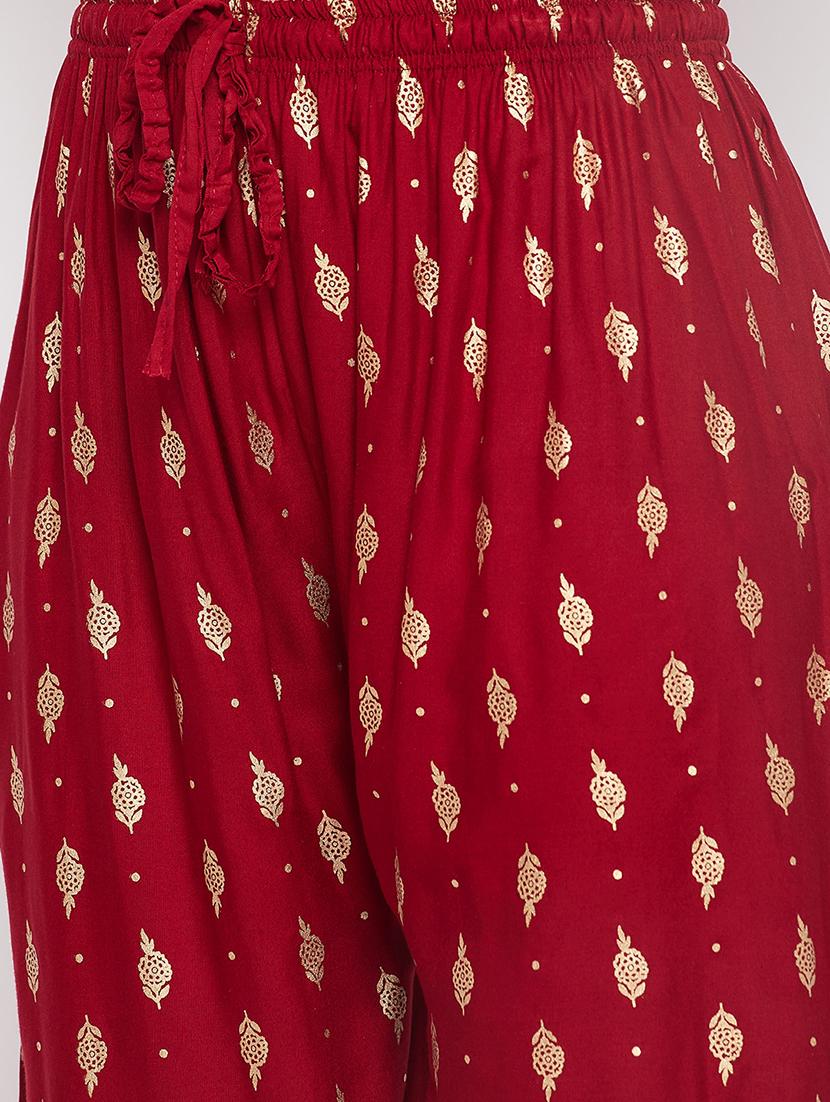 maroon rayon straight palazzo - 19840846 - Standard Image - 4