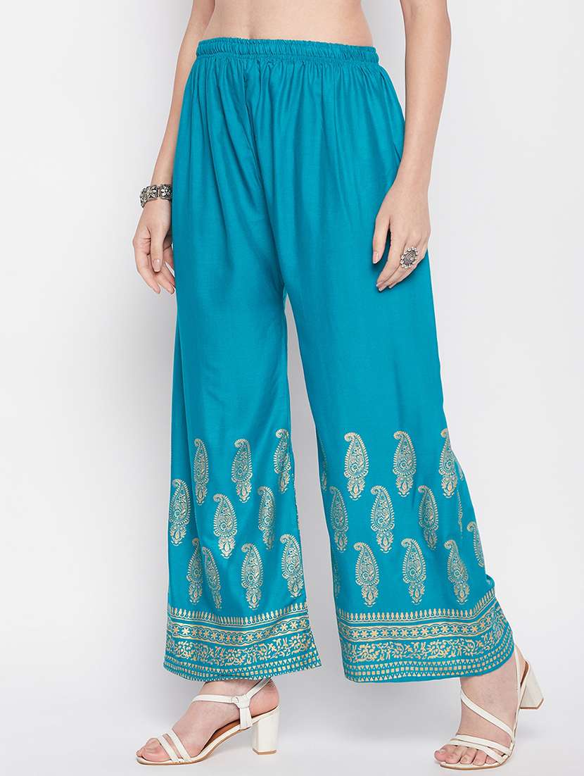 green rayon straight palazzo - 19840850 -  Standard Image - 1