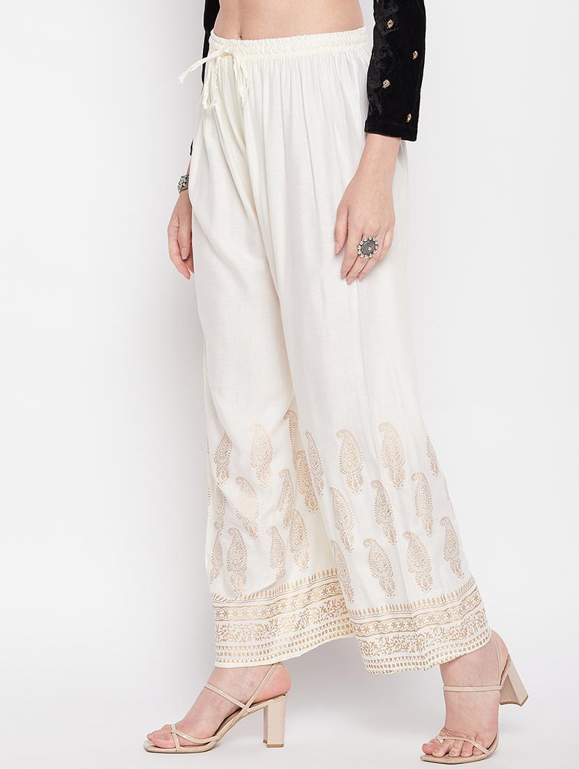 offwhite rayon straight palazzo - 19840853 - Standard Image - 1