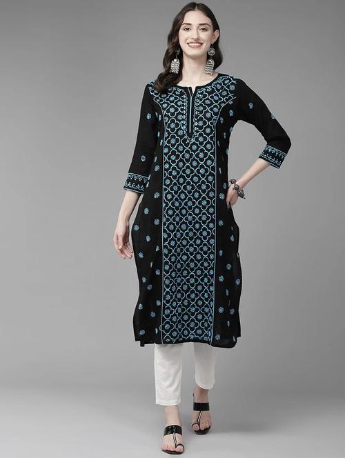 cotton straight chikankari kurta for women - 19846981 - Standard Image - 0