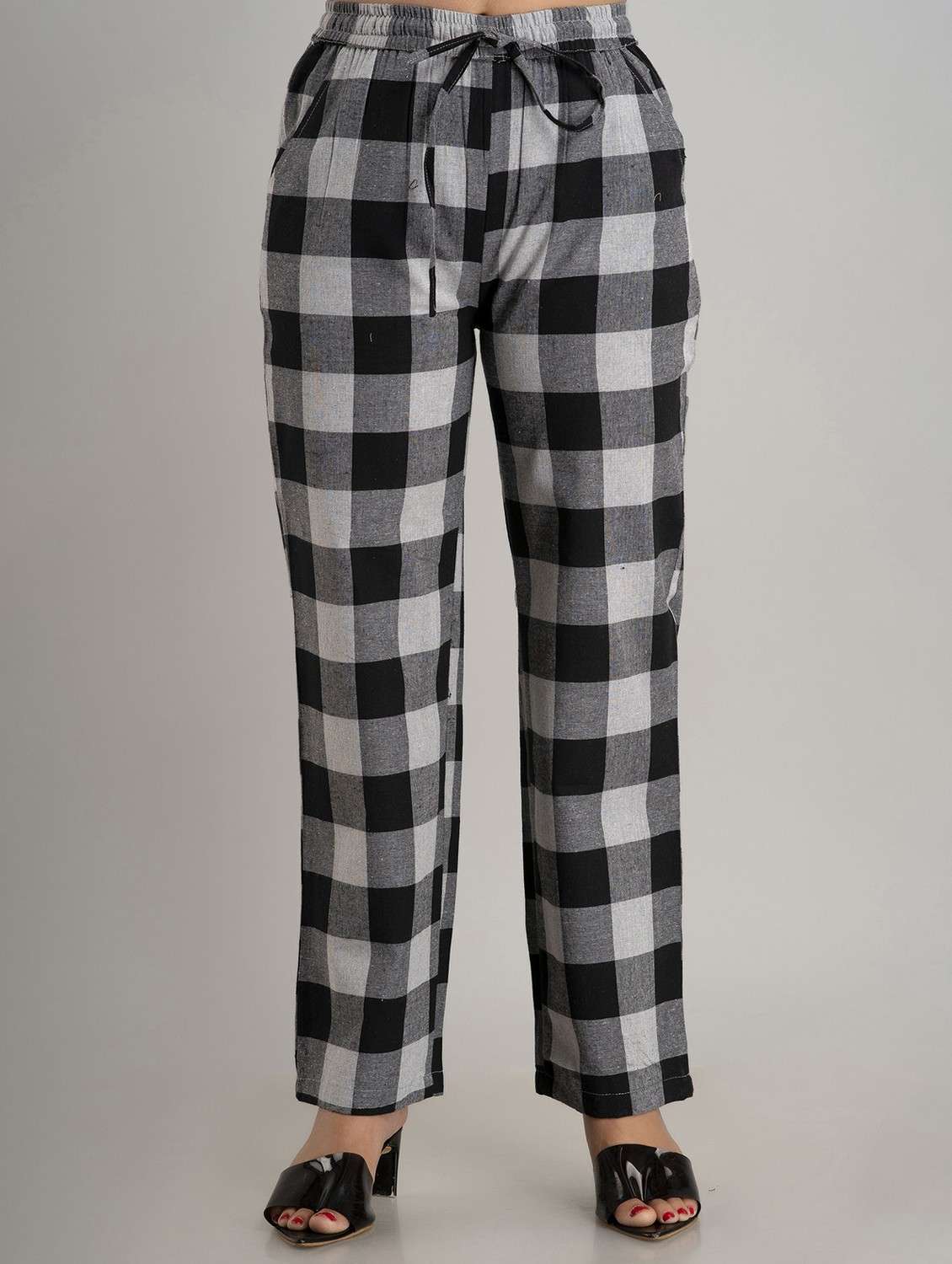 check print wide leg trouser