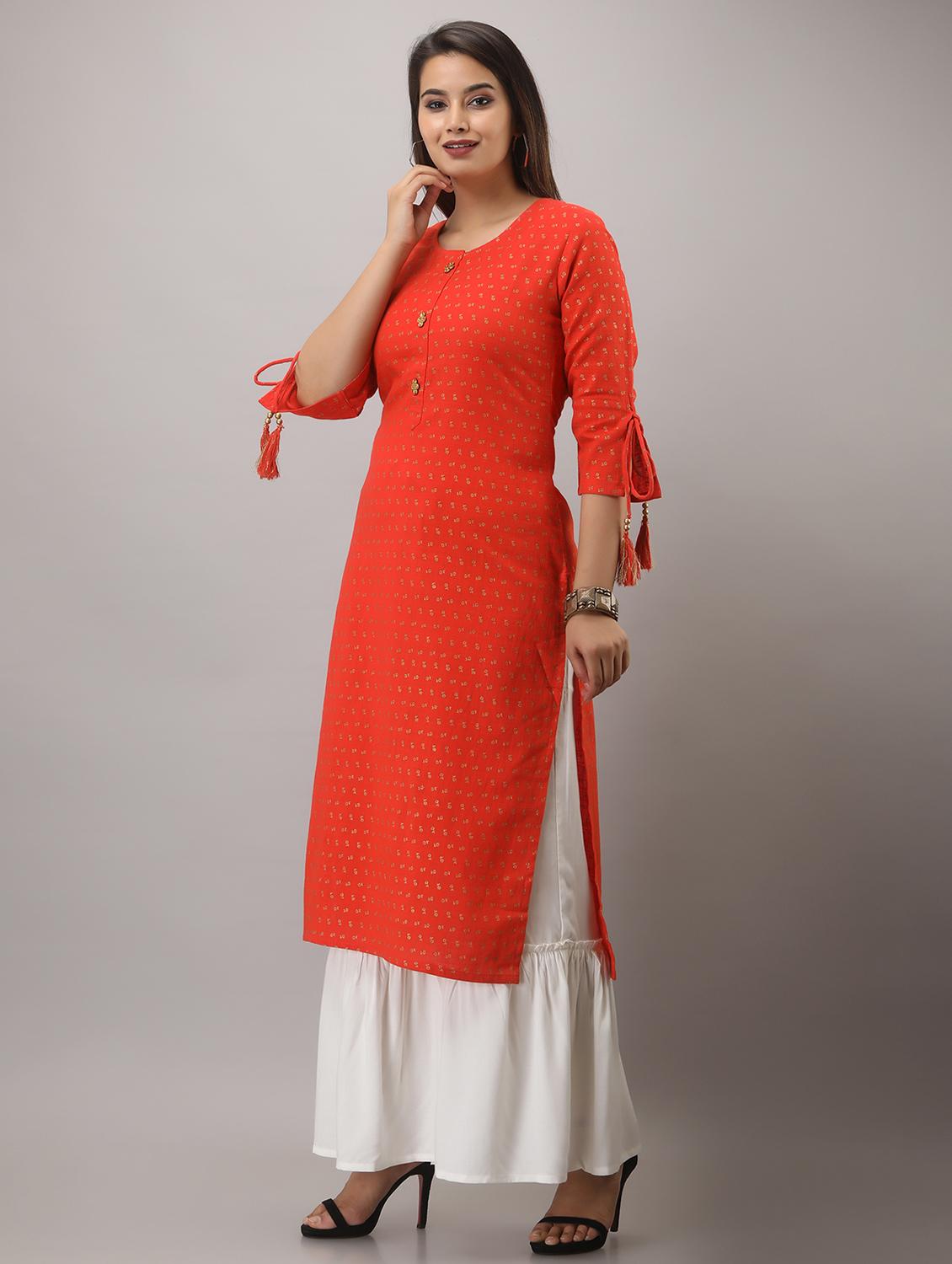 orange printed three quarter sleeve kurta sharara set - 19847316 - Standard Image - 1