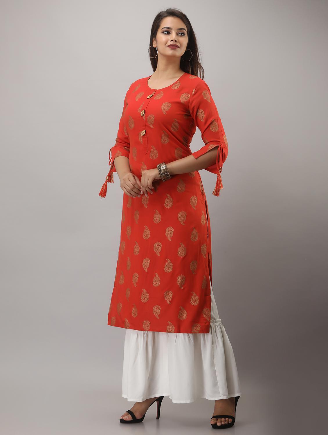 orange printed three quarter sleeve kurta sharara set - 19847365 - Standard Image - 1