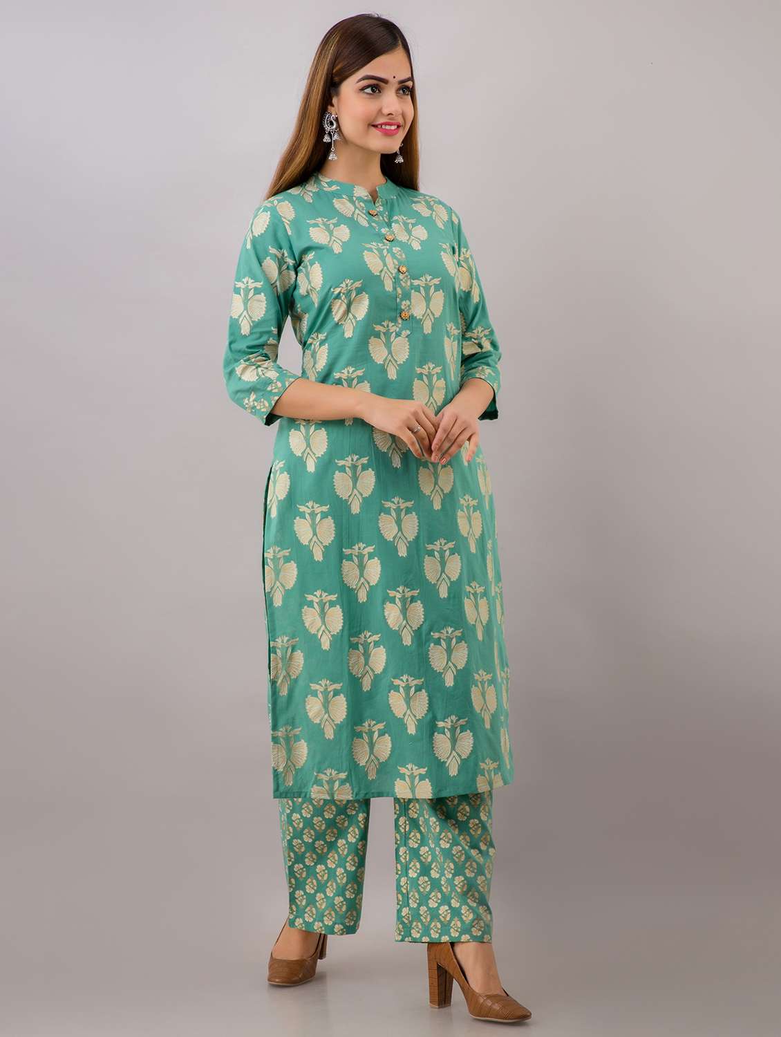green kurta palazzo set - 19847398 -  Standard Image - 1