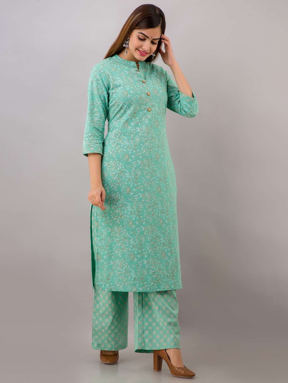 green kurta palazzo set - 19847421 -  Standard Image - 1