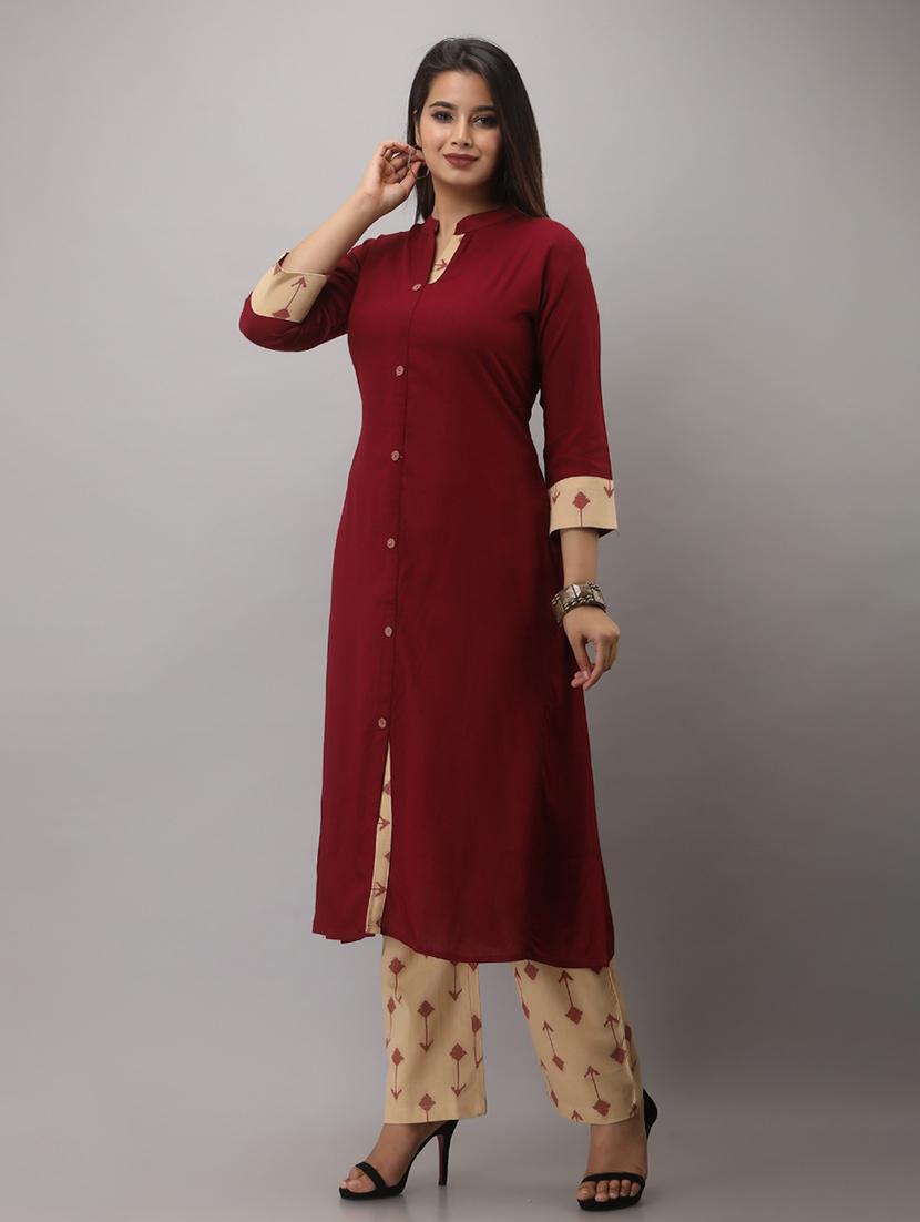 women solid mandarin neck kurta palazzo set - 19847429 - Standard Image - 1