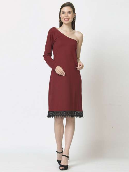 women single shoulder solid sheath dress - 19848202 - Standard Image - 0