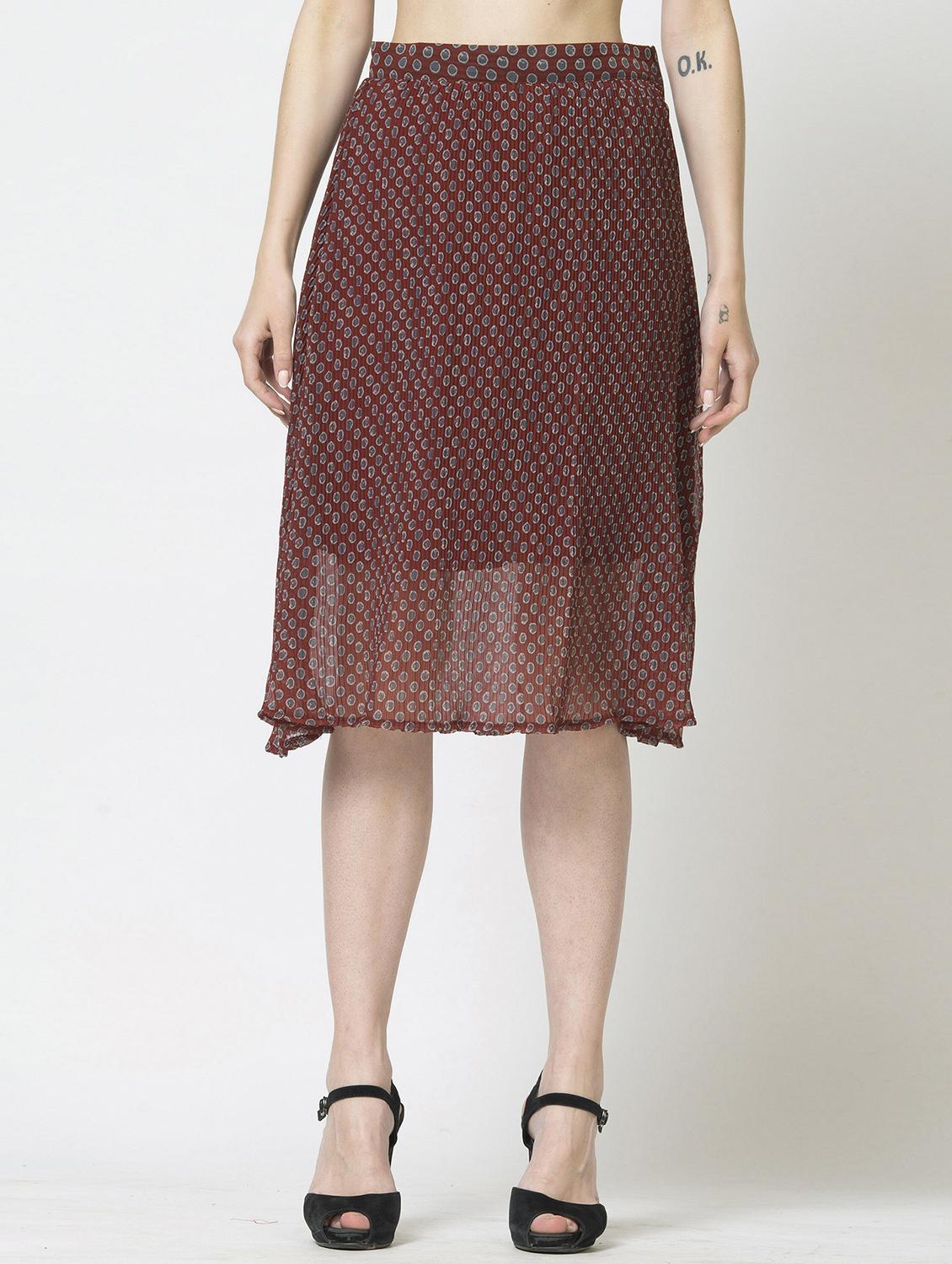 maroon printed georgette pleated skirt - 19848237 - Zoom Image - 0