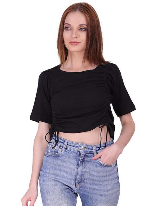 women's crop round neck top - 19848250 - Standard Image - 0