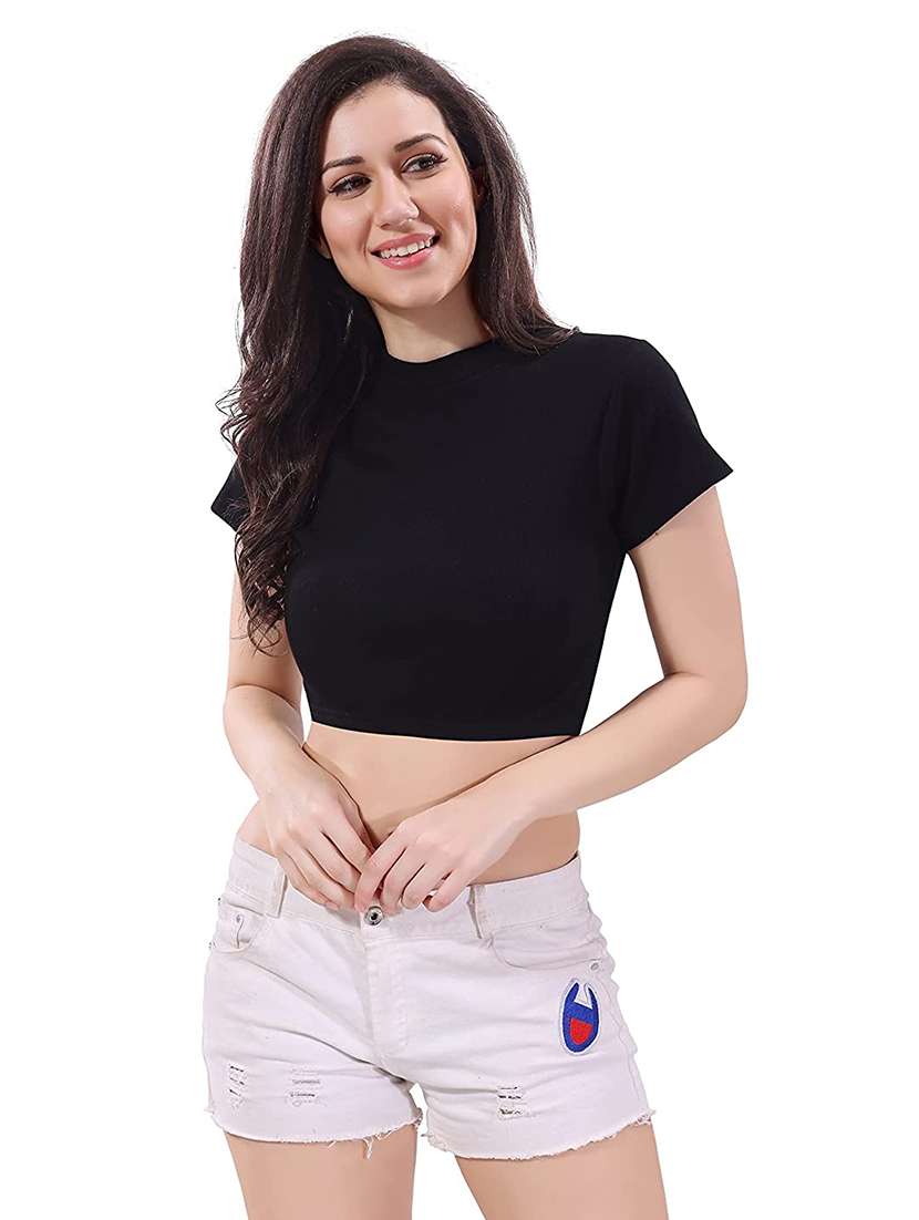 women's crop crew neck top