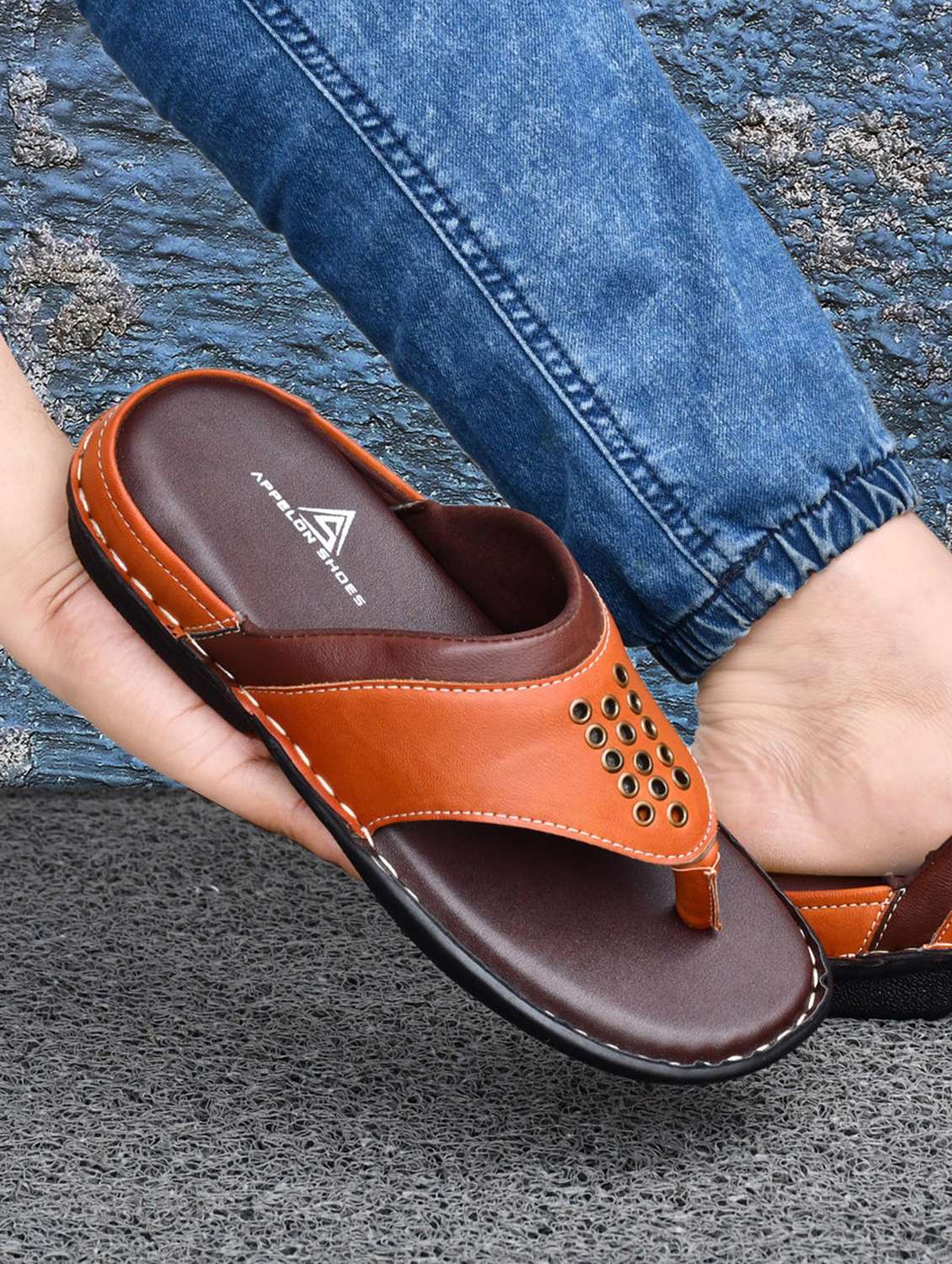 tan synthetic slip on flip flop - 19848711 -  Zoom Image - 0