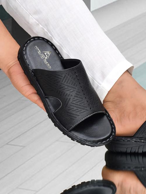 black synthetic slip on flip flop - 19848751 -  Standard Image - 0