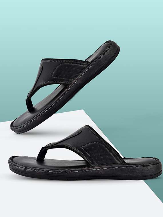 black synthetic slip on flip flop