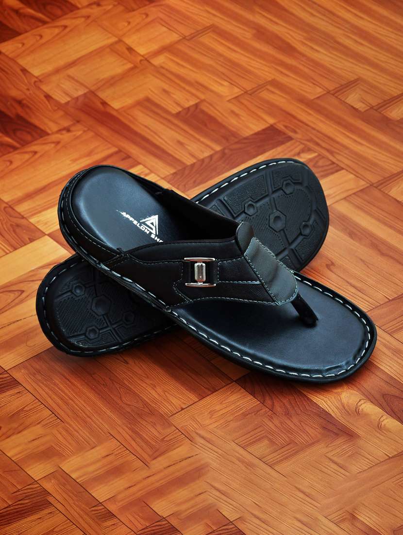black synthetic slip on flip flop