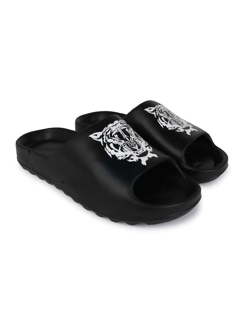 black rubber slip on flip flops - 19849367 -  Standard Image - 1