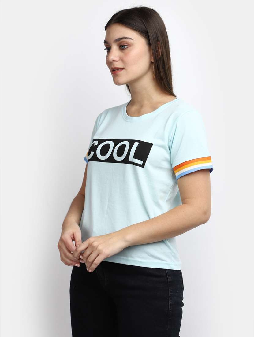 women's chest print round neck t-shirt - 19850290 -  Standard Image - 1