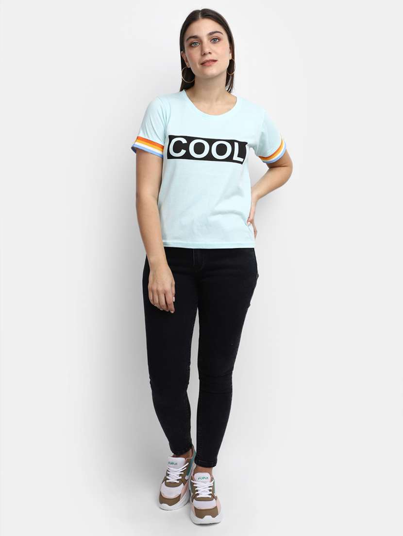 women's chest print round neck t-shirt - 19850290 -  Standard Image - 4