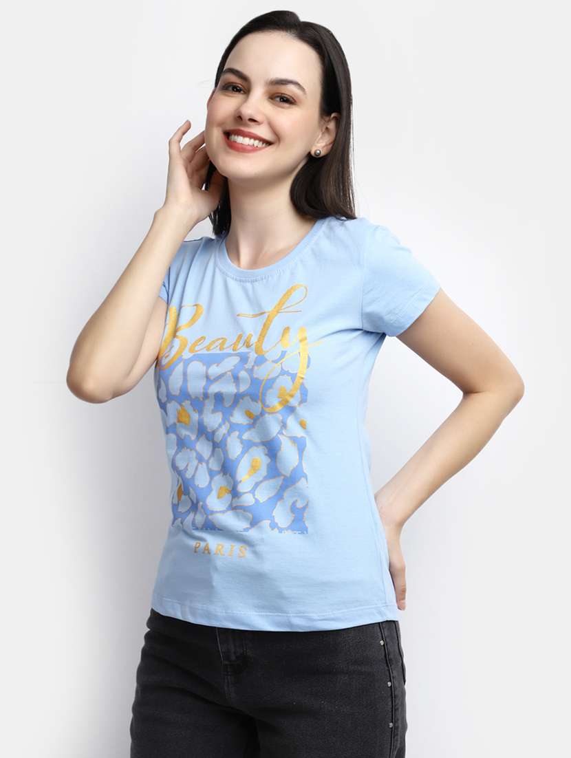 women's front print round neck t-shirt - 19850330 -  Standard Image - 1