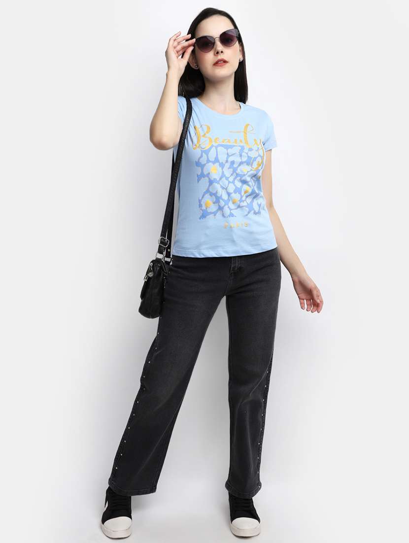 women's front print round neck t-shirt - 19850330 -  Standard Image - 4