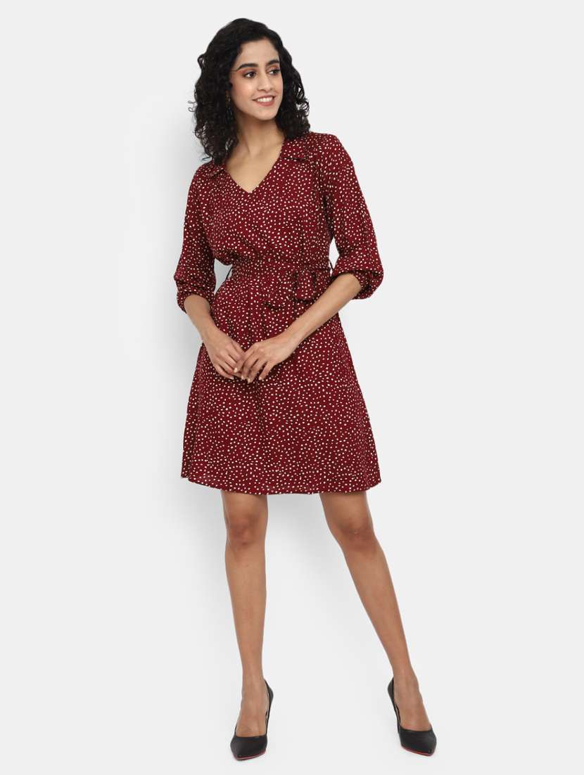 women's belted micro print dress