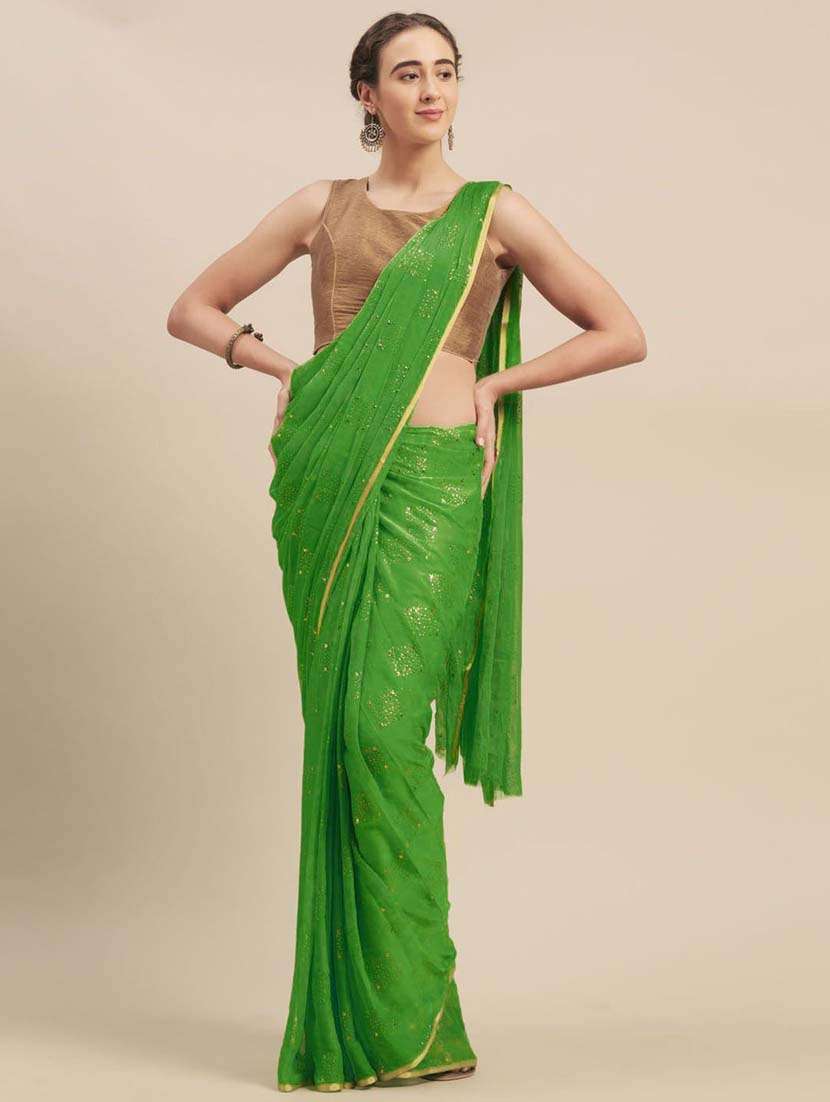 women's foil print green colored saree