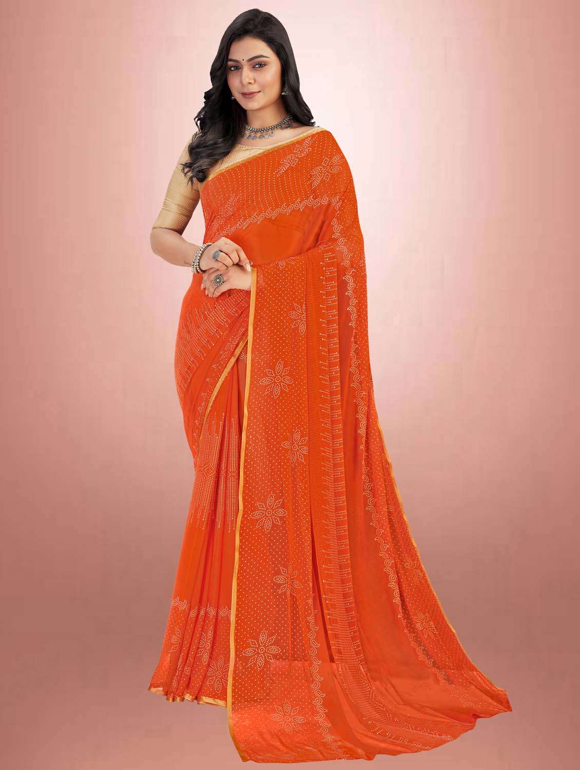 self design printed saree with blouse