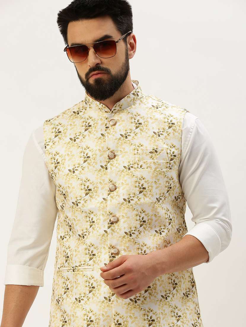 white cotton nehru jacket - 19855897 -  Standard Image - 1