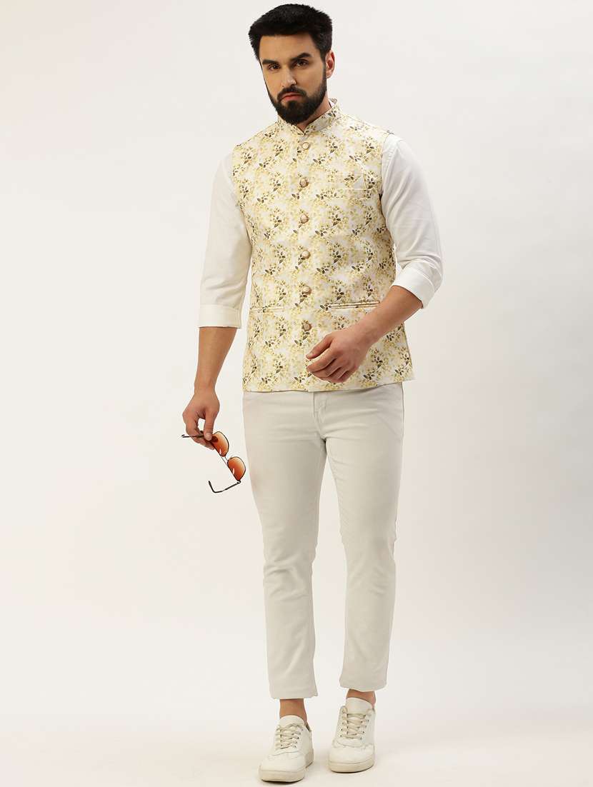 white cotton nehru jacket - 19855897 -  Standard Image - 4