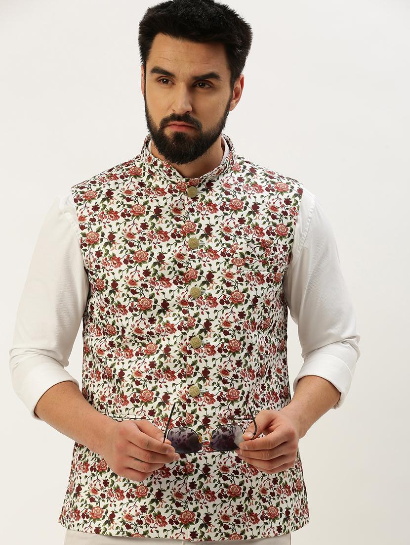white cotton nehru jacket - 19855908 - Standard Image - 1