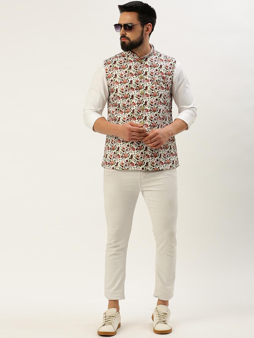 white cotton nehru jacket - 19855908 - Standard Image - 4