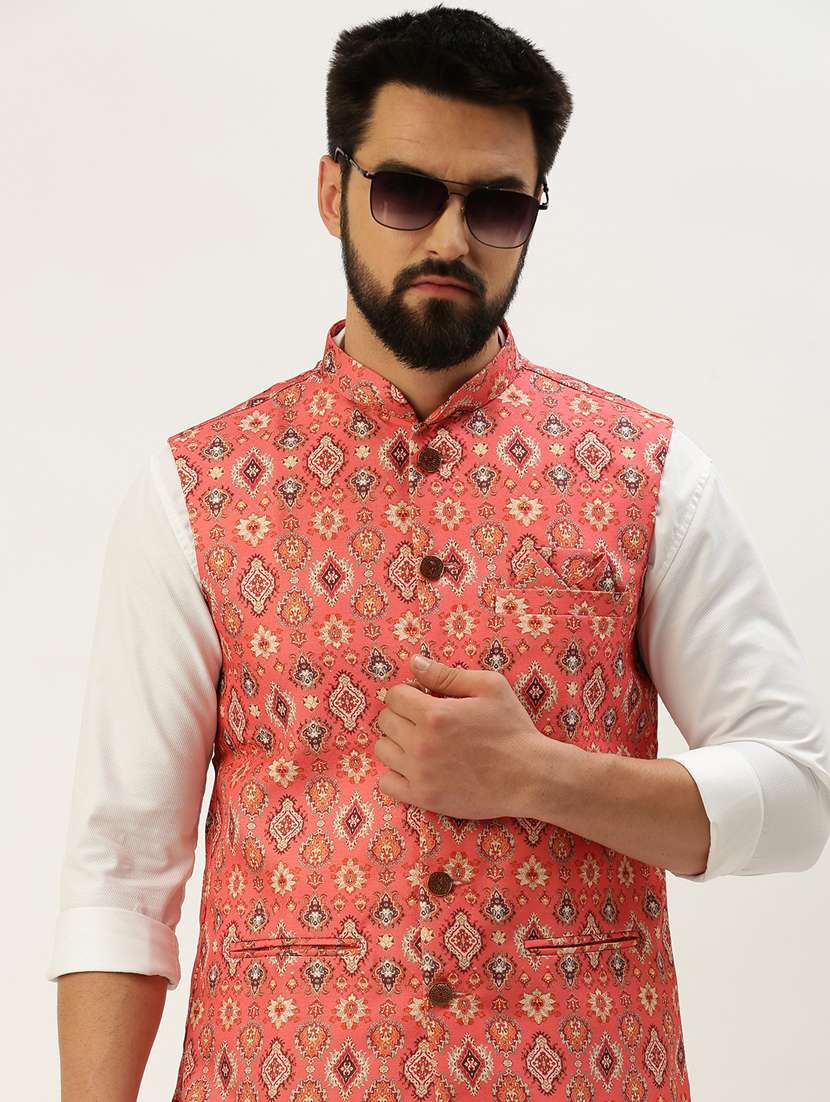 orange cotton nehru jacket - 19855912 -  Standard Image - 1