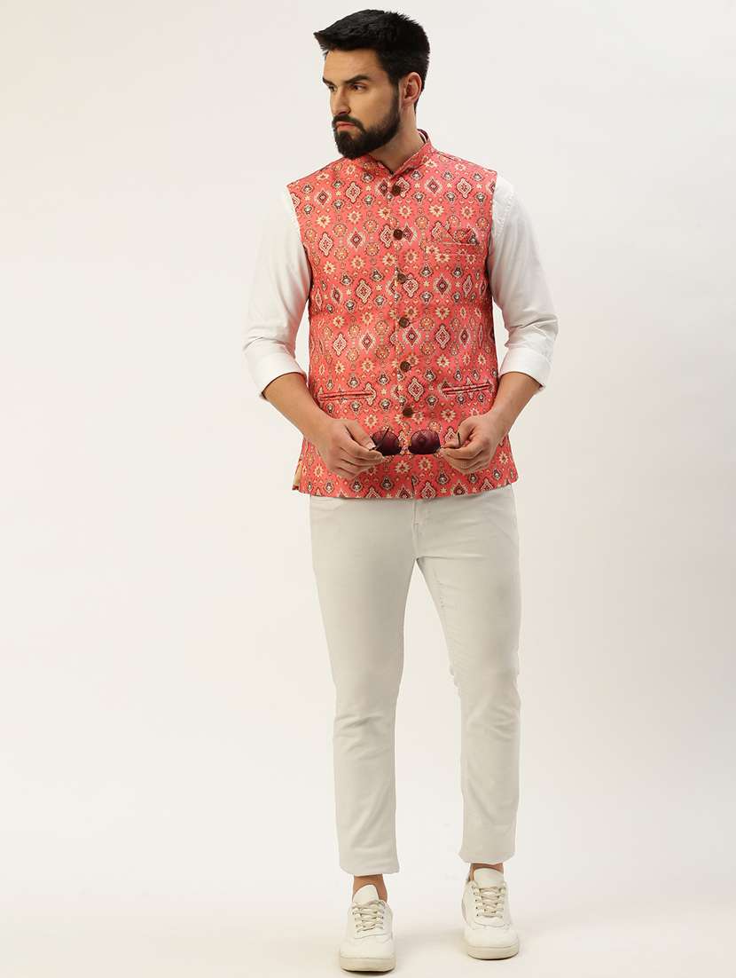 orange cotton nehru jacket - 19855912 -  Standard Image - 4