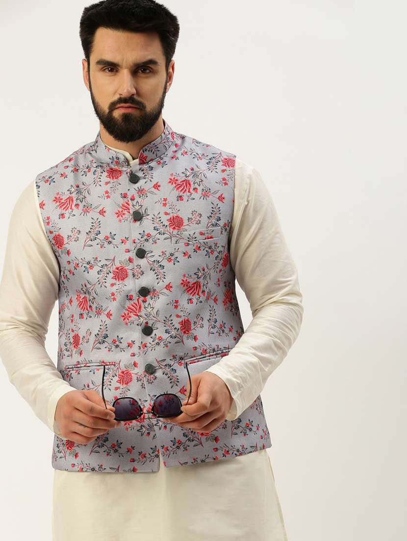 grey cotton nehru jacket - 19855914 -  Standard Image - 1