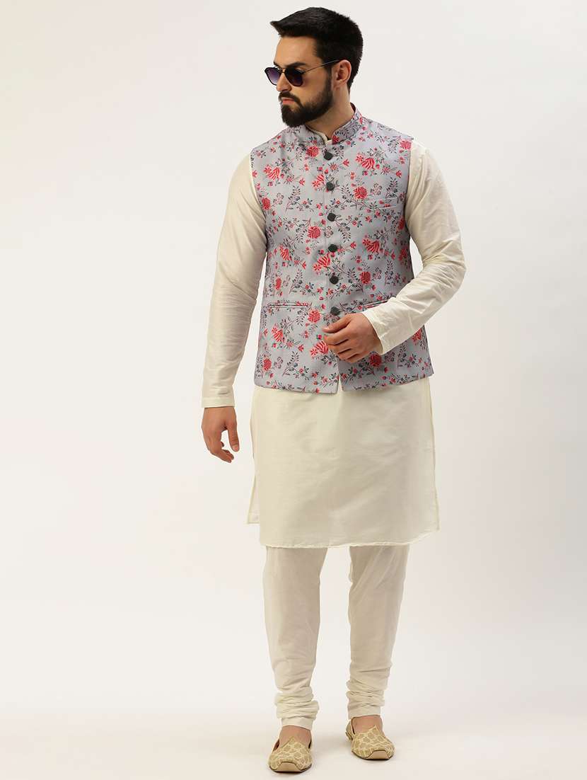grey cotton nehru jacket - 19855914 -  Standard Image - 4