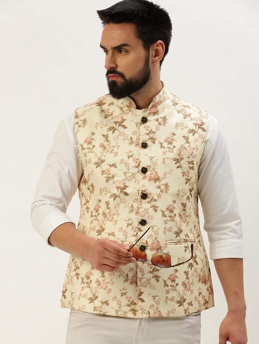 beige cotton nehru jacket - 19855915 - Standard Image - 1